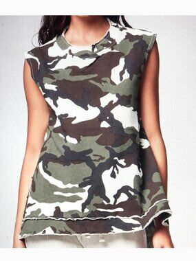Baci Camo Sleeveless Top Italy Festival Streetwear Designer Grunge Sz Medium